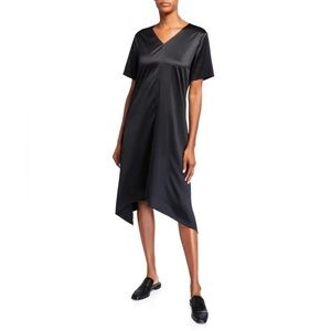 Eileen Fisher Black Satin V Neck Dress Size Small